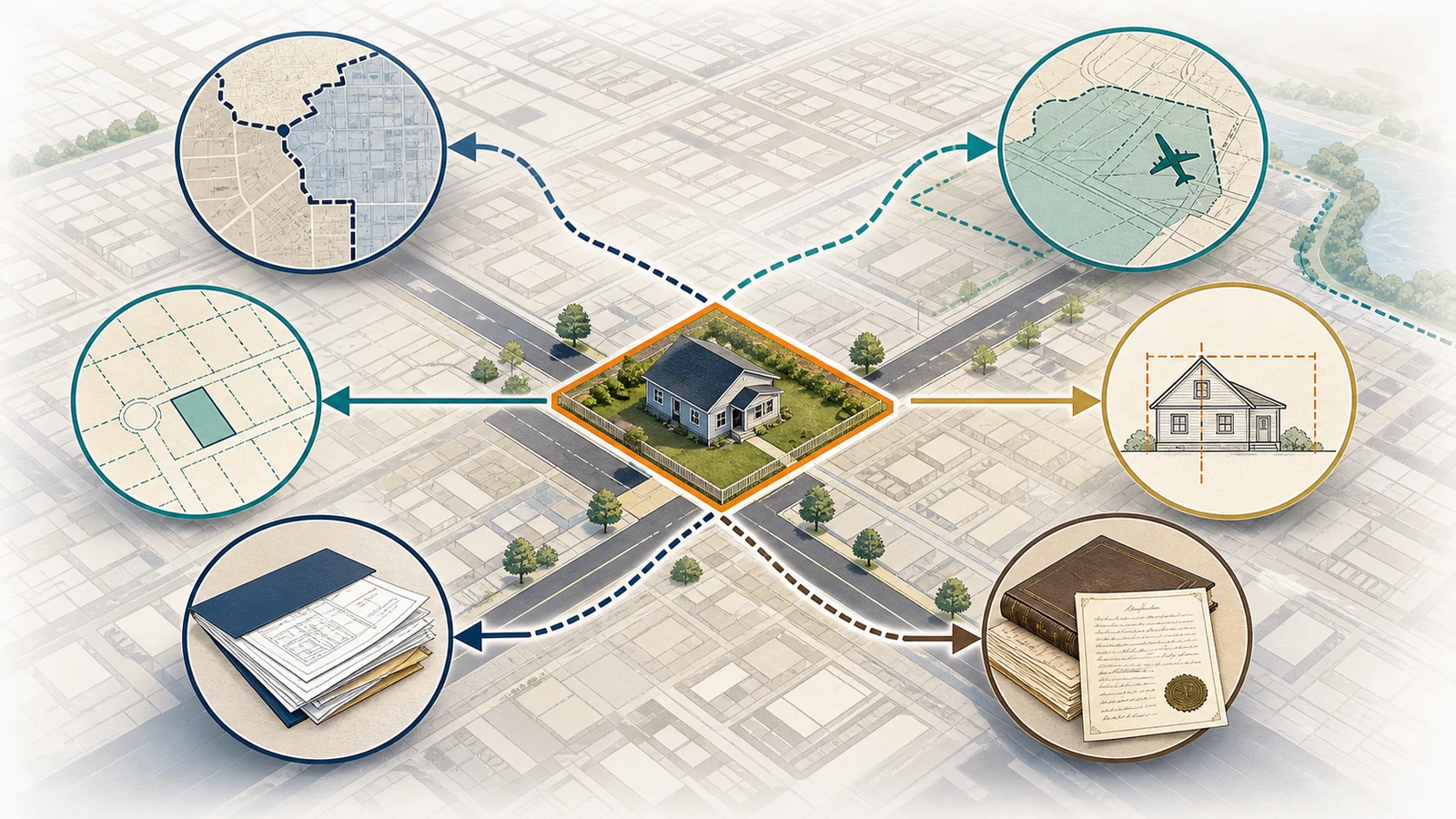 Houston address check workflow from city limits and parcel to development rules, special areas, permits, and deed restrictions